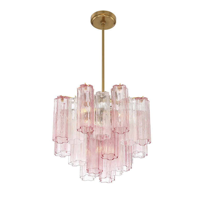Mexborough Chandelier, Pink/Aged Brass, 13.75" H x 17.75" W x 17.75" D, 4 Lights