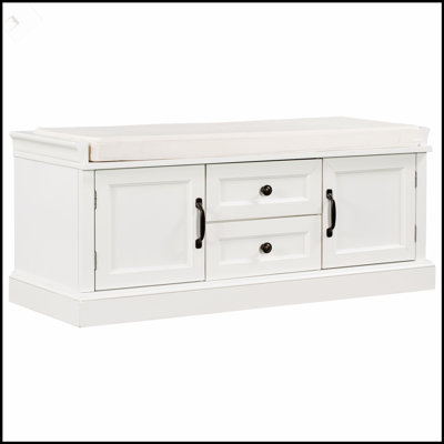 Durable Storage Bench With 2 Drawers, 2 Cabinets, And Removable Cushion For Entryway And Living Room