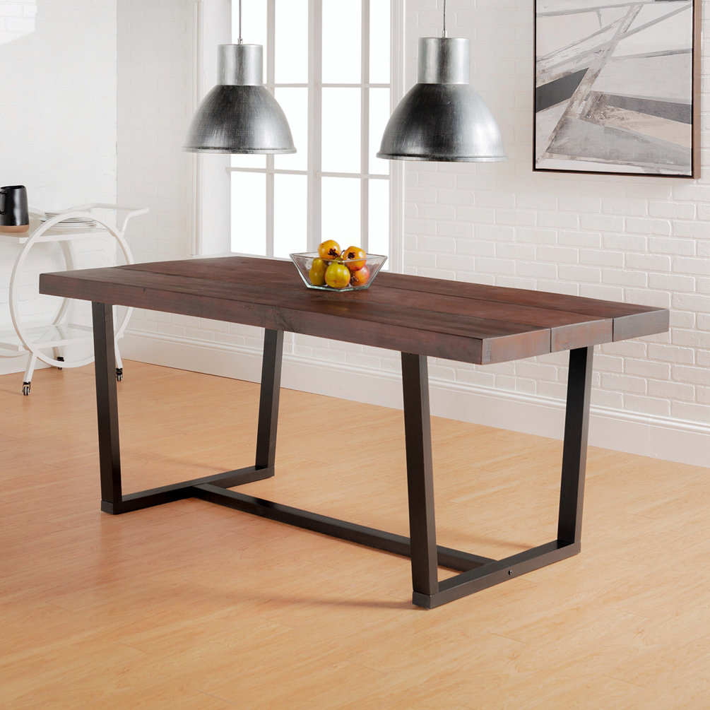 17 Stories Modern Distressed Solid Wood and Metal Open Frame Dining ...