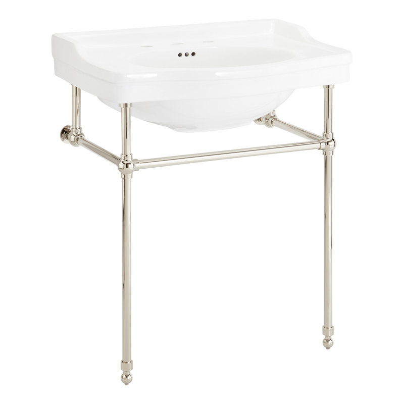 30" Cierra 31" Tall Vitreous China Rectangular Console Bathroom Sink with Overflow, Polished Nickel