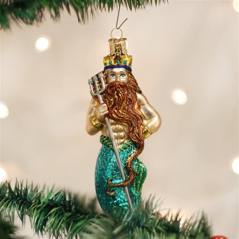 Ornement de Noël en verre soufflé Old World pour arbre de Noël, Neptune, Rouge / vert