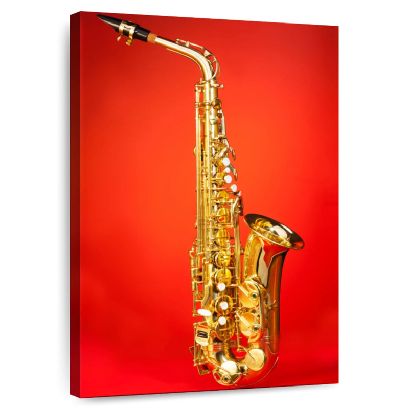 Saxophone sur fond rouge, H 24 po x l 16 po