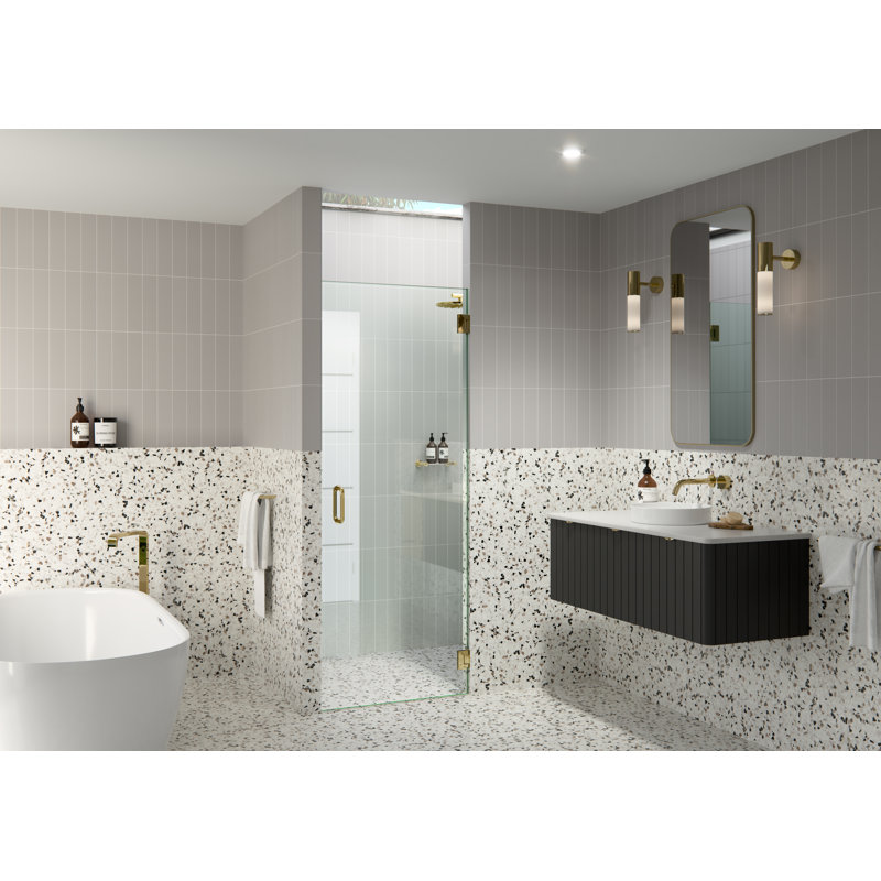 Albedo 26.25 in. x 78 in. Fully Frameless Hinge Shower Door, Polished Brass