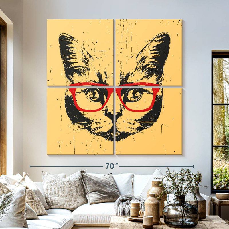 Chat avec lunettes, H 57 po x l 57 po