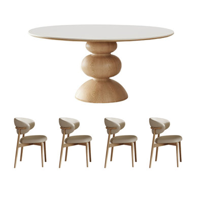 French round rock plate dining table and chair set