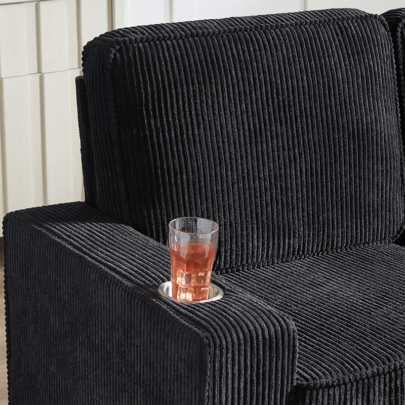 83.86"Corduroy Fabric Sofa,Modern Compressed Couch,3-Seater Sofa, Furniture For Living Room,Bedroom,Office, Black Corduroy