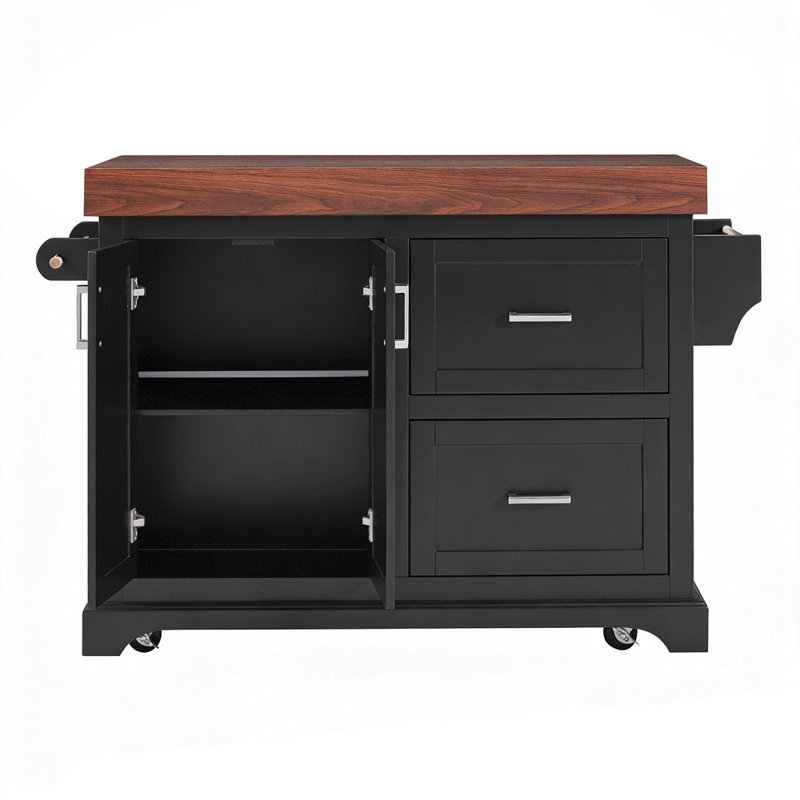 53" Large Kitchen Island with 3.5" Thick Desktop, Black