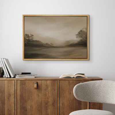 Misty Neutral Lake Landscape Minimal Calm Nature Scene Wall Decor for Living Room