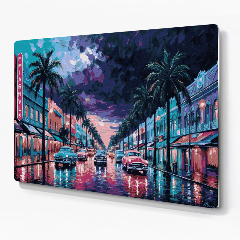 Art mural gris en métal «Cities Miami» FL, H 11 po x l 14 po