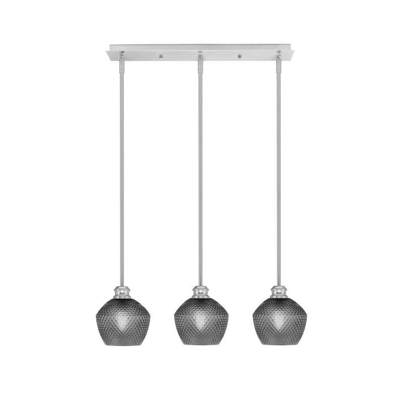 Edge 3 Light Linear Pendalier Shown With 6" Textured Glass, Brushed Nickel, Smoke Textured