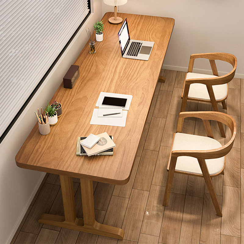 Light chestnut color Rectangular Solid Wood Writing desk, 29.53"H*86.61"W*27.56"D
