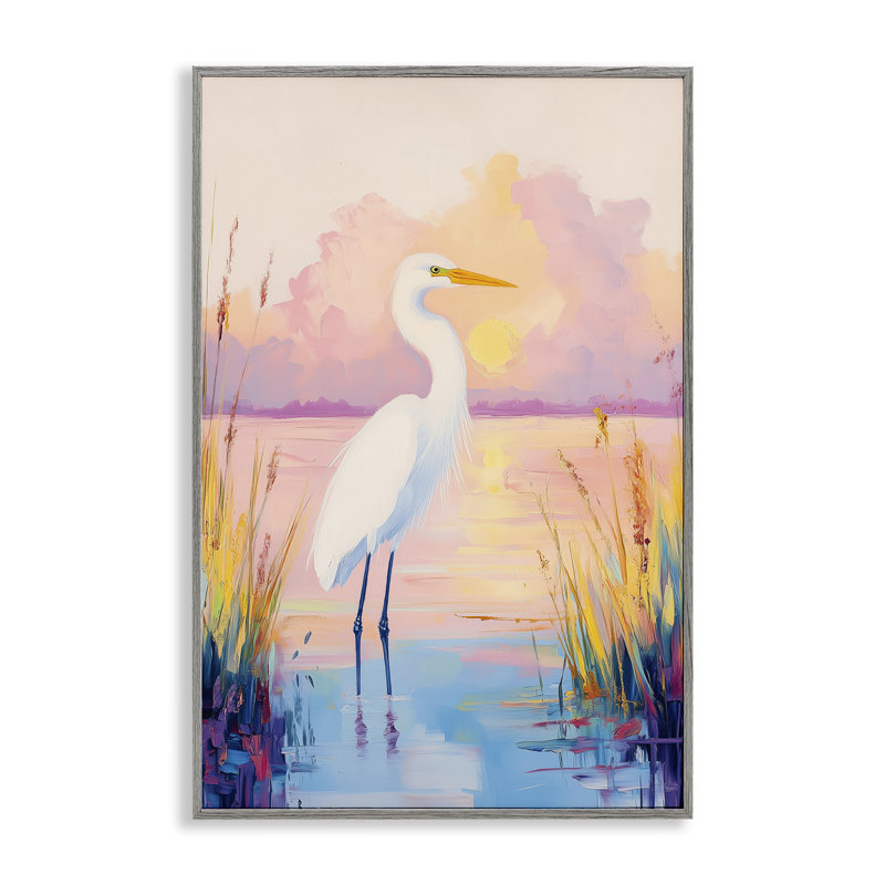 «Egret under Beaming Sunset», estampe numérique, design par Arlington Prints, Estampe numérique Farmhouse, H 24 po x l 16 po
