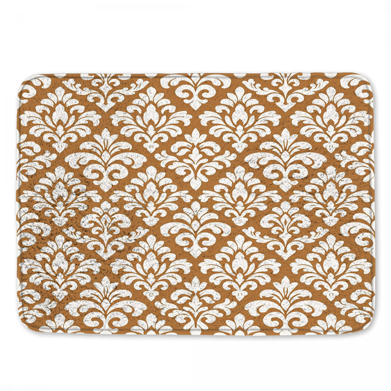 Tapis de bain blanc à motif damassé, 24in W x 17in L