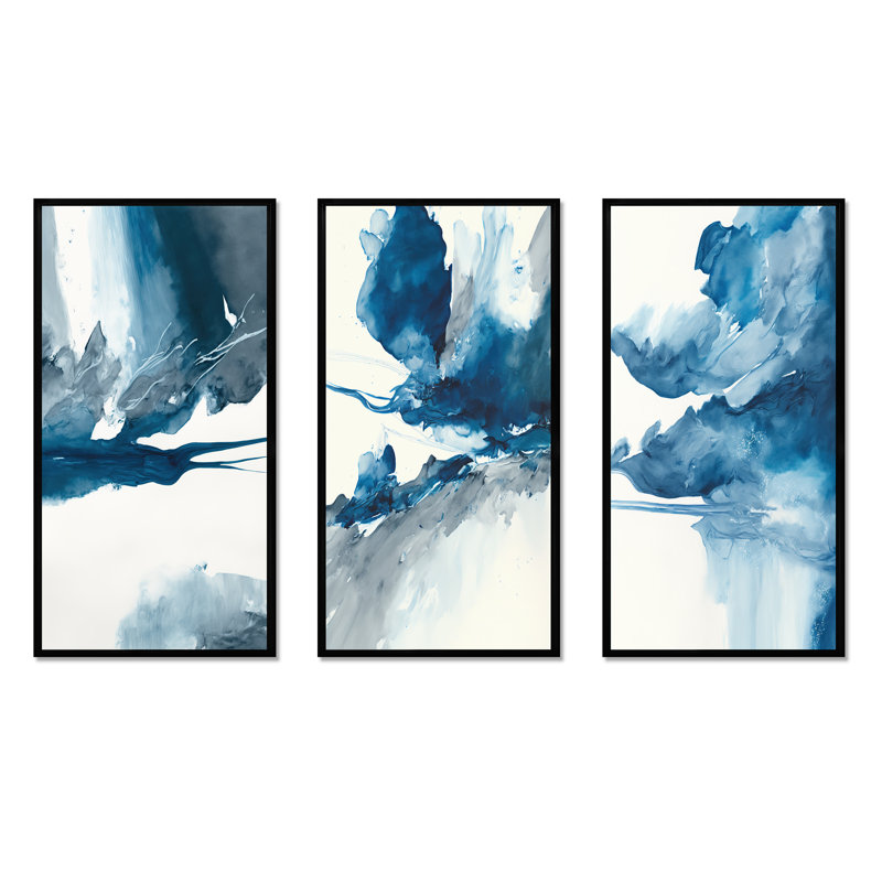 «Imperial Blue Solitude», 3 pièces sur toile, Noir, H 28 po x l 36 po