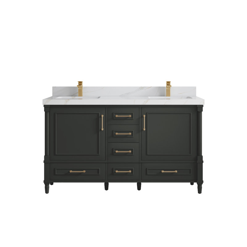 Ensemble de meuble-lavabo double 60 po Aberdeen, Sienne Calacatta, Bitume