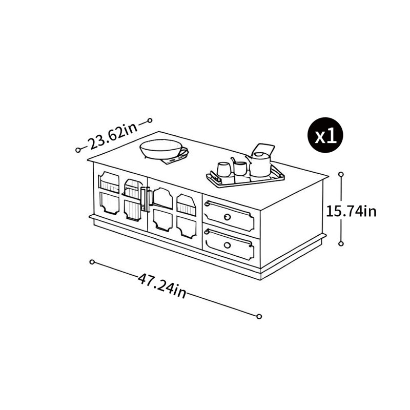 Table basse American Style, H 15,74 po x L 47,24 po x l 23,62 po