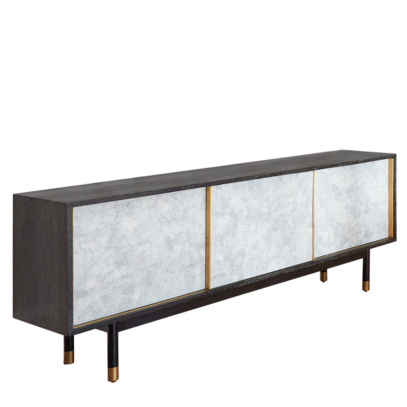 Black and White Oak Media Cabinet with Brass Accents