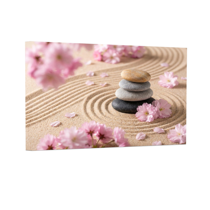 Mode, sable, sable, ondulation, pierres, fleurs, jardin paisible zen, H 24 po x l 36 po