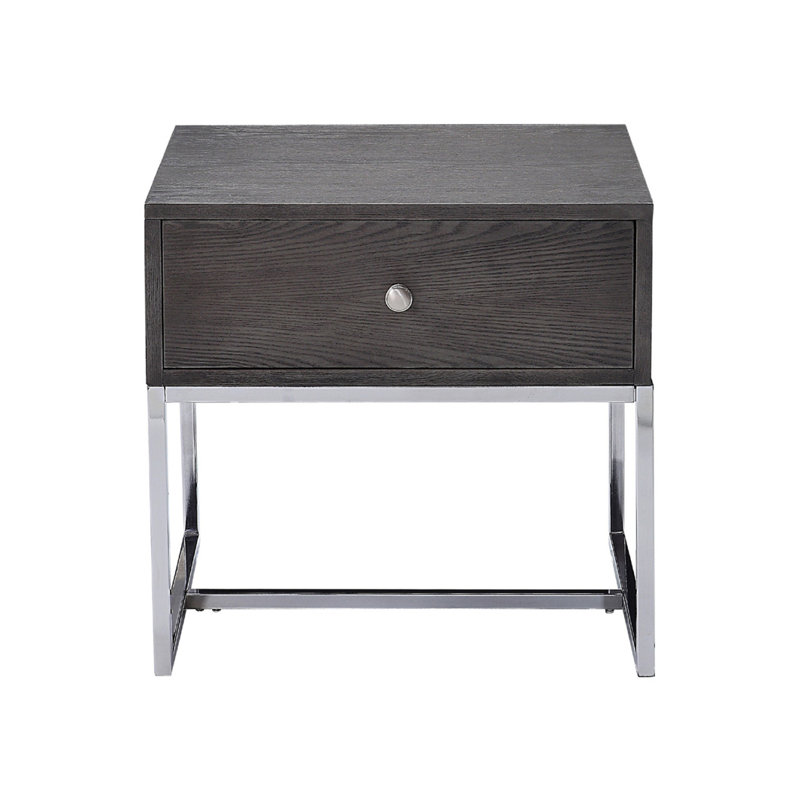 Table de bout rectangulaire avec 1 tiroir, chêne gris et chrome