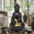 Large Buddha Indoor/Outdoor Resin Water Fountain-20"H  Zen Sitting Buddha Resin Fountain with LED Light & Lotus Base-1386814272