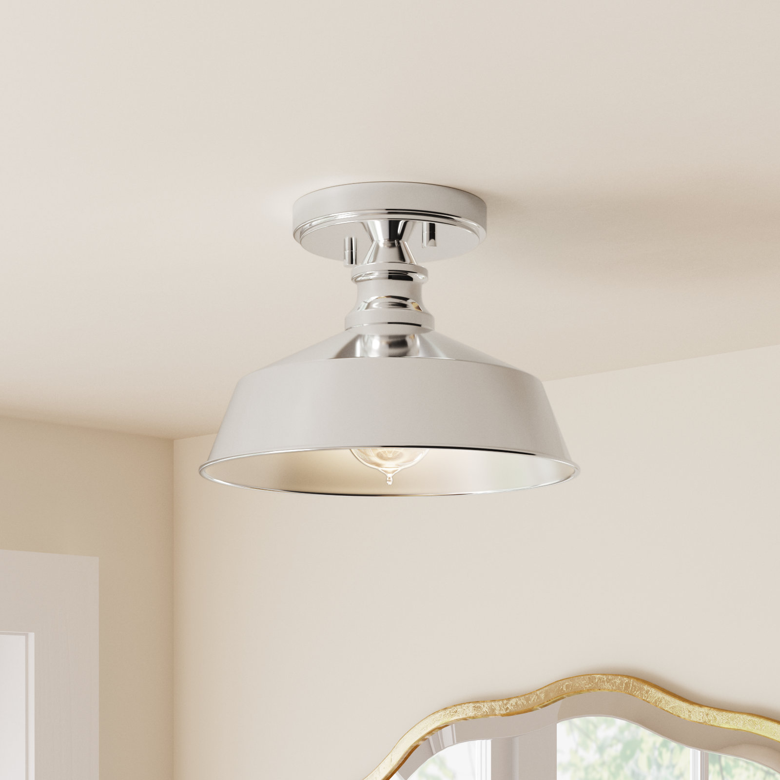 Jeb 10" W 1-Light Metal Semi-Flush Mount , Polished Nickel