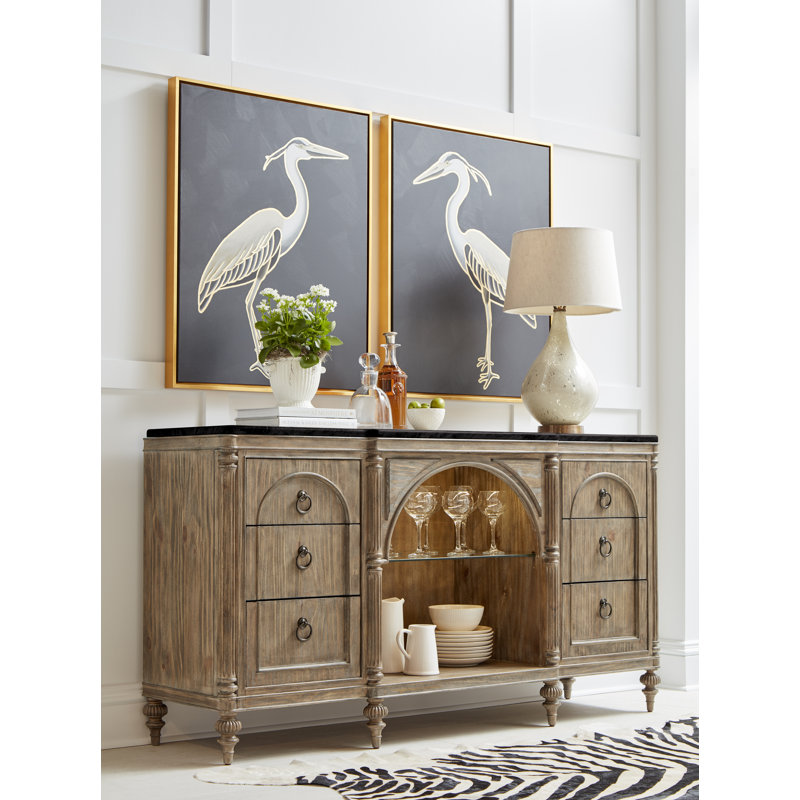Architrave Neoclassical 74.75'' Almond Pine Sideboard with Black Marble Top