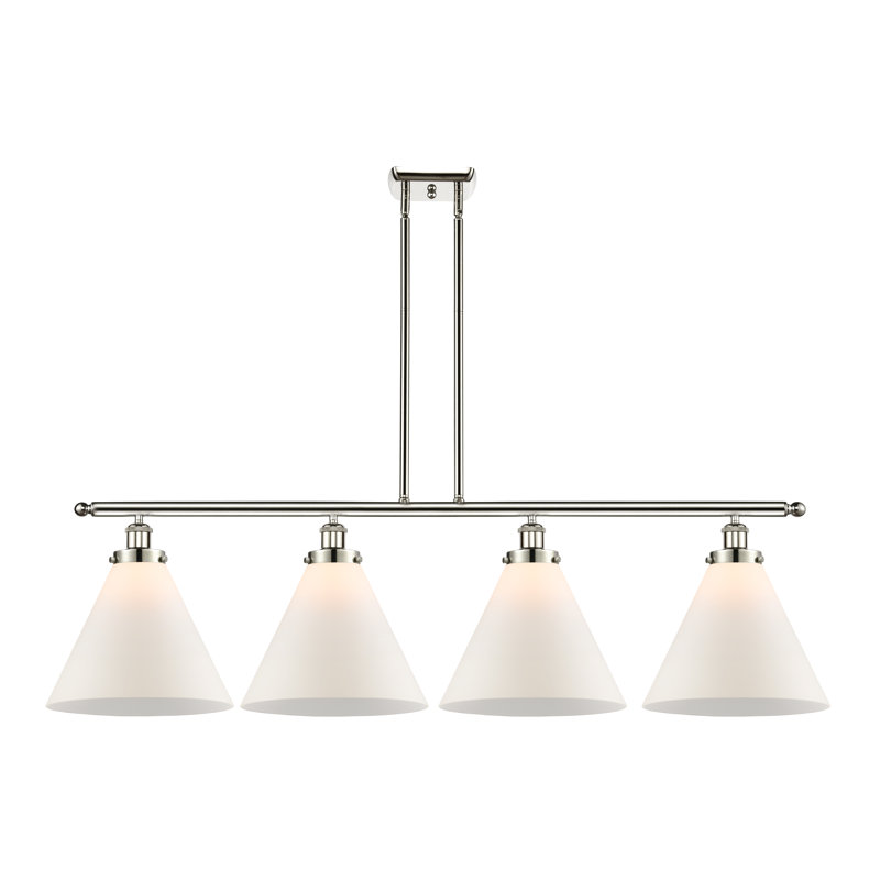Luminaire suspendu à 4 lumières pour îlot de cuisine Moser, Nickel poli, Blanc mat, Ampoule non incluse