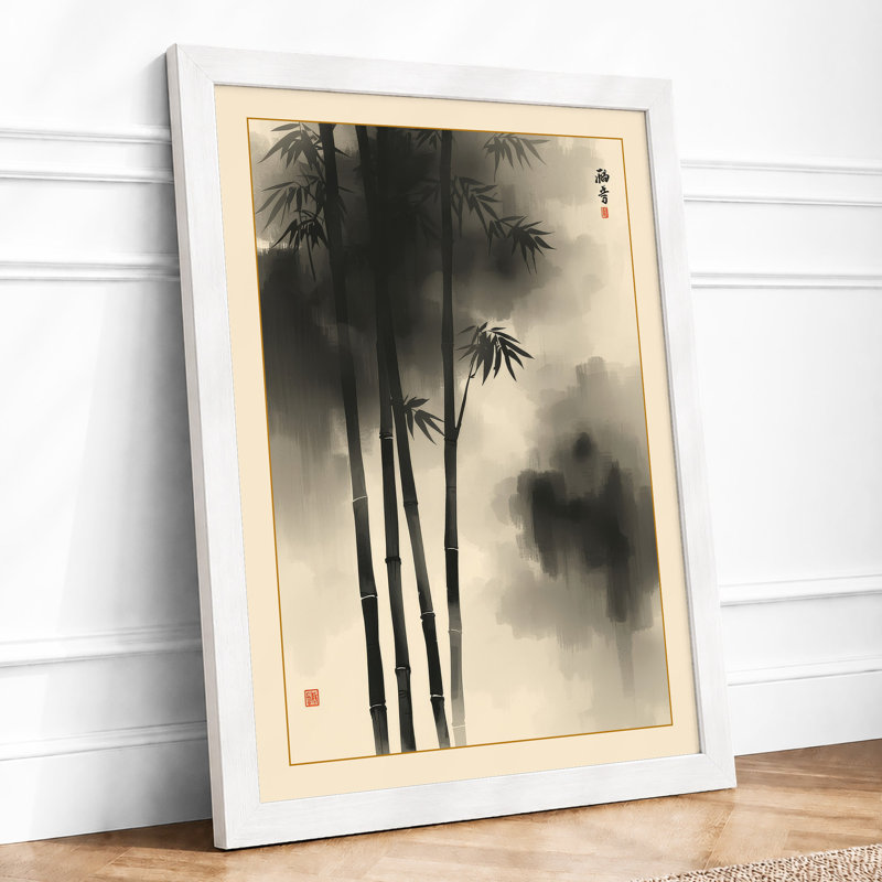 Bamboo in Mist Japandi - Framed Print, A3 - 42.0 x 29.7 cm, White