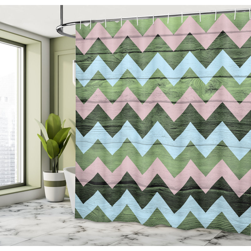 Chevron Shower Curtain with Hooks Included, Pale Pink, 84"H x 69"W