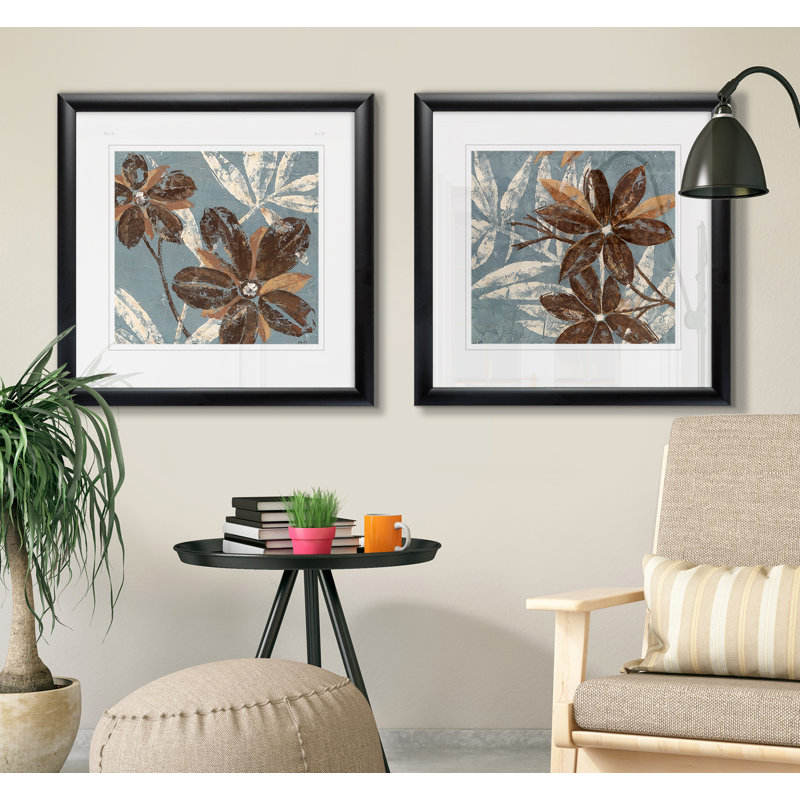 Fleurs sur denim III - ensemble de 2 reproductions de cadres photo, Cadre noir