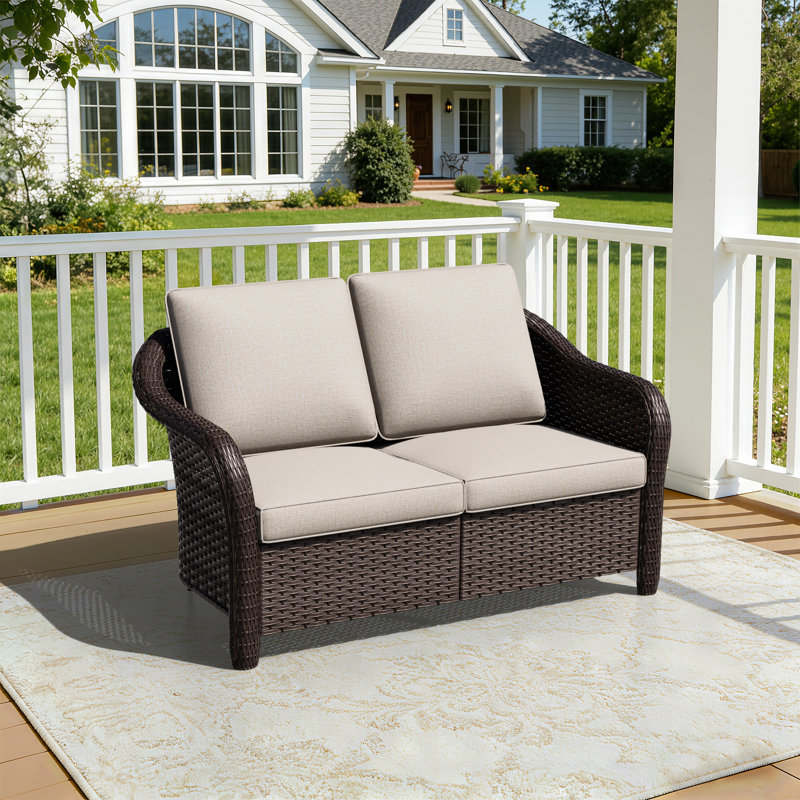 Causeuse d'extérieur en osier avec coussins, Beige