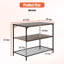 Comptoir de cuisine à 3 niveaux avec îlot de cuisine avec grand espace de rangement et plateau de table épais, structure solide pour la cuisine, café, restaurant, salon, salle à manger, brun