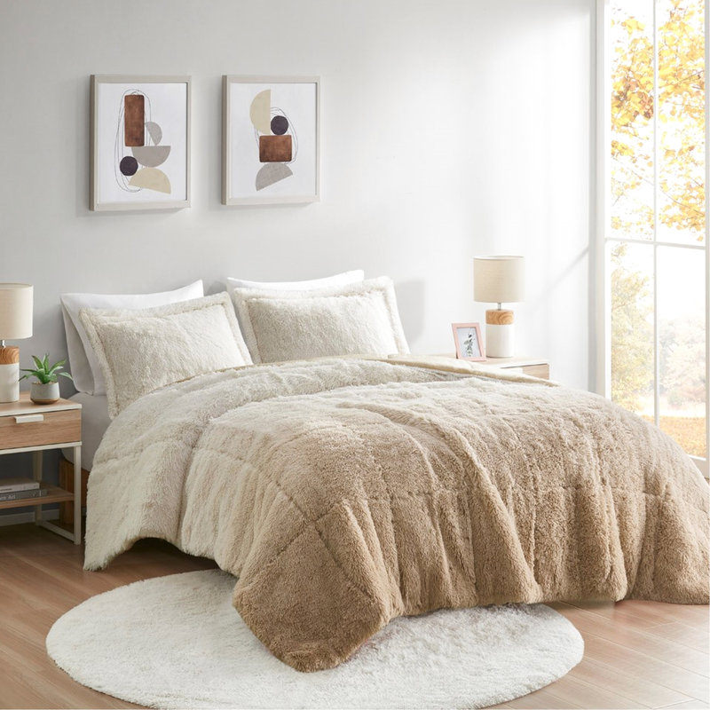 King/ King Shaggy Comforter Mini - Ombre Fur, Filling Cozy Faux Fur ,