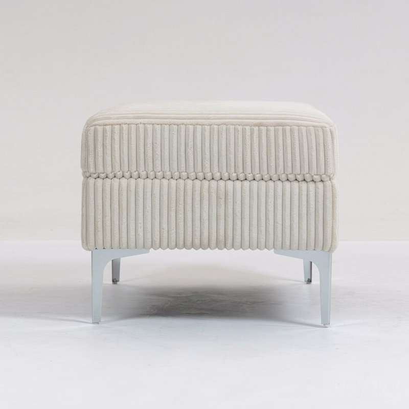 Corduroy Modular Storage Ottoman – Sturdy Frame Hidden Storage Footstool (Beige)