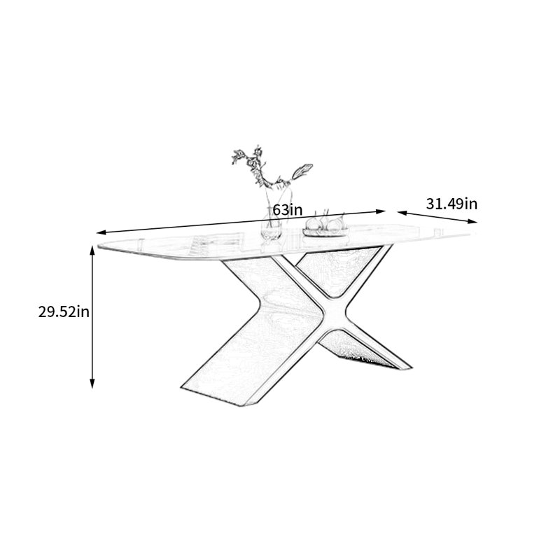 Ilektra Metal Base Dining Table, 29.52"H x 31.49"W x 63"L
