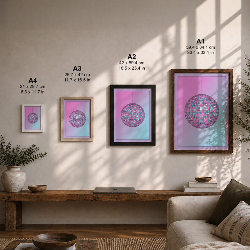 Disco Ball In Motion Retro - Print, Unframed, A2 - 59.4 x 42.0 cm