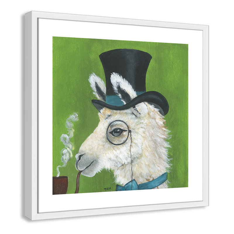 Lama et tuyau, art encadré, H 23,5 po x l 23,5 po x P 1,18 po, Cadre blanc