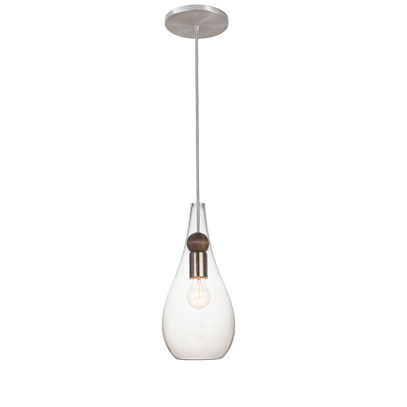 Earth 1 - Light Pendant, Clear, Brushed Nickel, 13" H x 6" W x 6" D