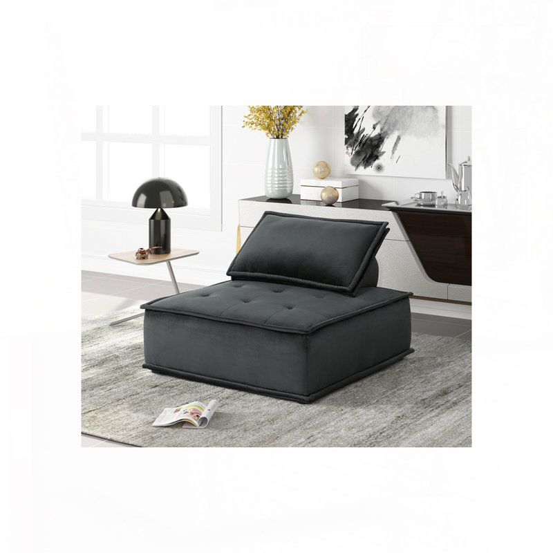 Chaise longue sans accoudoirs en velours, Noir