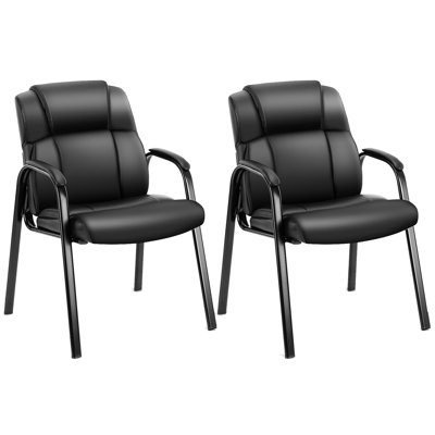 Leather Waiting Room Chairs With Padded Arms Set Of 2 - Executive Office Reception Guest Chair No Wheels For Conference Room Lobby Side, Black -  GLOBAL GIRLS LLC, C0153