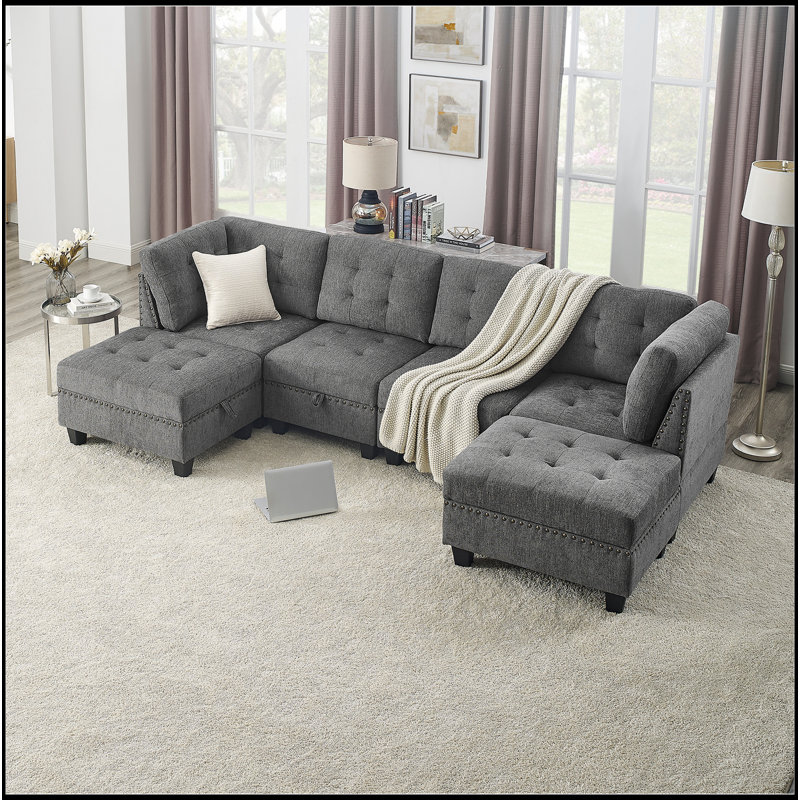 Luxurious U Shape Modular Sectional Sofa,DIY Combination,Includes Two Single Chair ,Two Corner And Two Ottoman