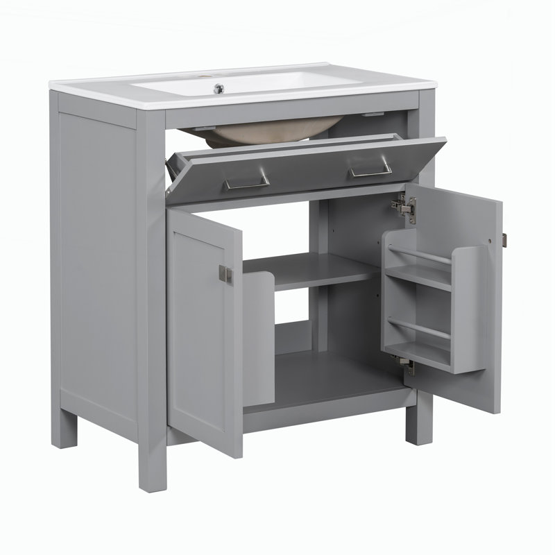 Meuble-lavabo 30 po avec lavabo en céramique, Gris