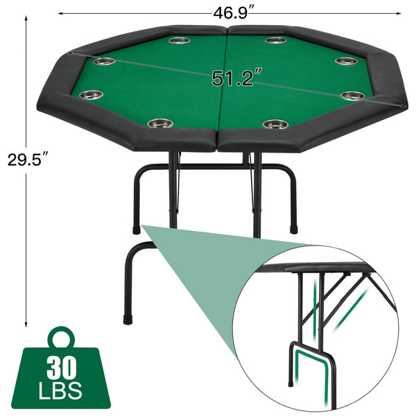 Game Poker Table w/Stainless Steel Cup Holder Casino Leisure Table, Top Texas hold''em Poker Table for 8 Player w/Leg, Green Felt AVAWING
