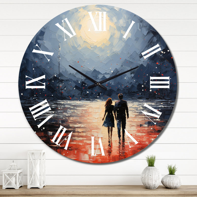 Beach Seaside Romance Pointillism - Horloge murale plage, Très grand