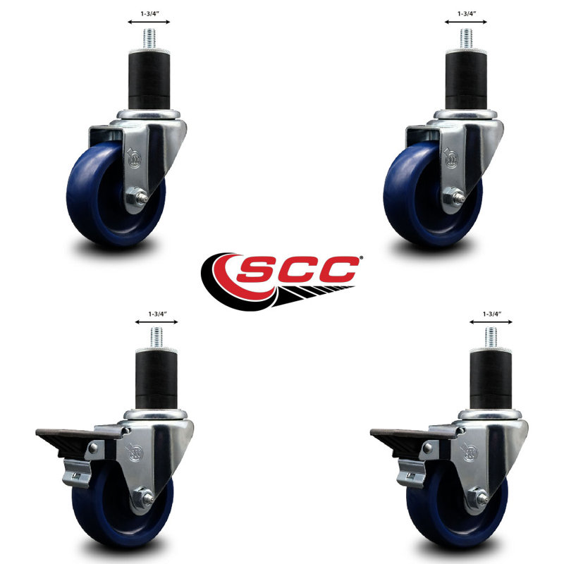 Ensemble de roulettes extensibles pivotantes en poly solide 2 roues SCC PLB 3,5 po x 1-3 / 4 po