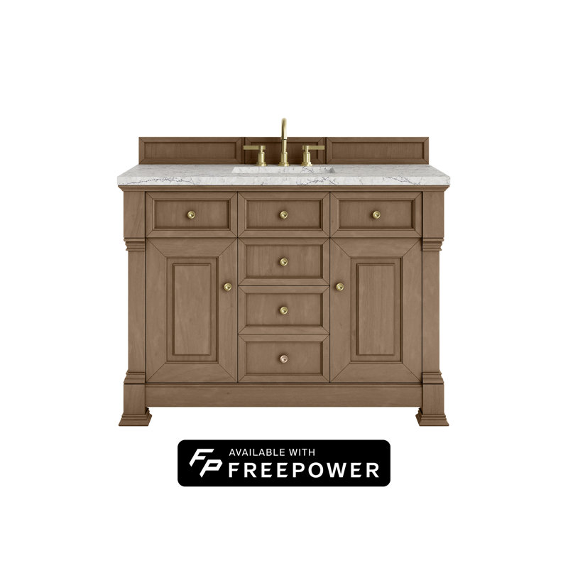 Brookfield 48"W Single Vanity W/ Freepower Wireless Charger, Pecan, Eternal Jasmine Pearl