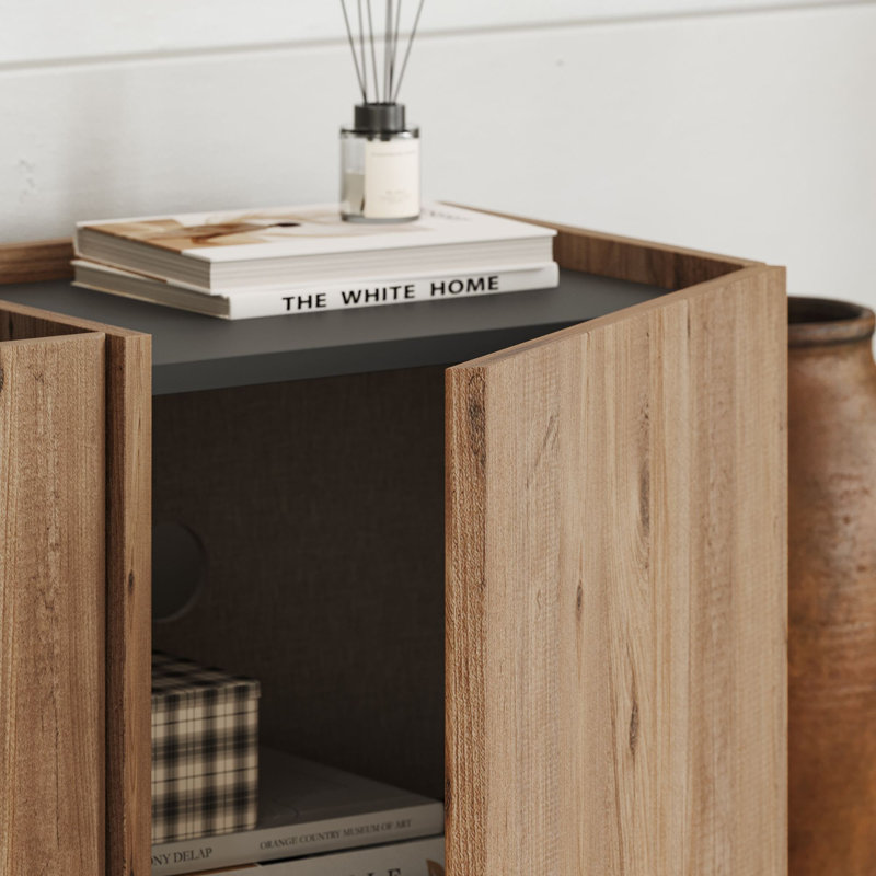 Meuble télé moderne rustique, pin atlantique et anthracite, 70,9 po x 18,1 po x 13,8 po | 100% panneau de particules enduit de mélamine, épaisseur: 0,7 pouce | Charnières à fermeture en douceur | Conception élégante et fonctionnelle pour les salons et les espaces de divertissement