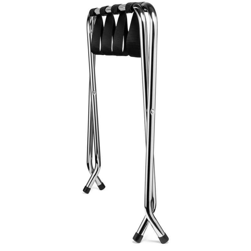 USTECH Chrome Foldable Luggage Rack with Black Straps