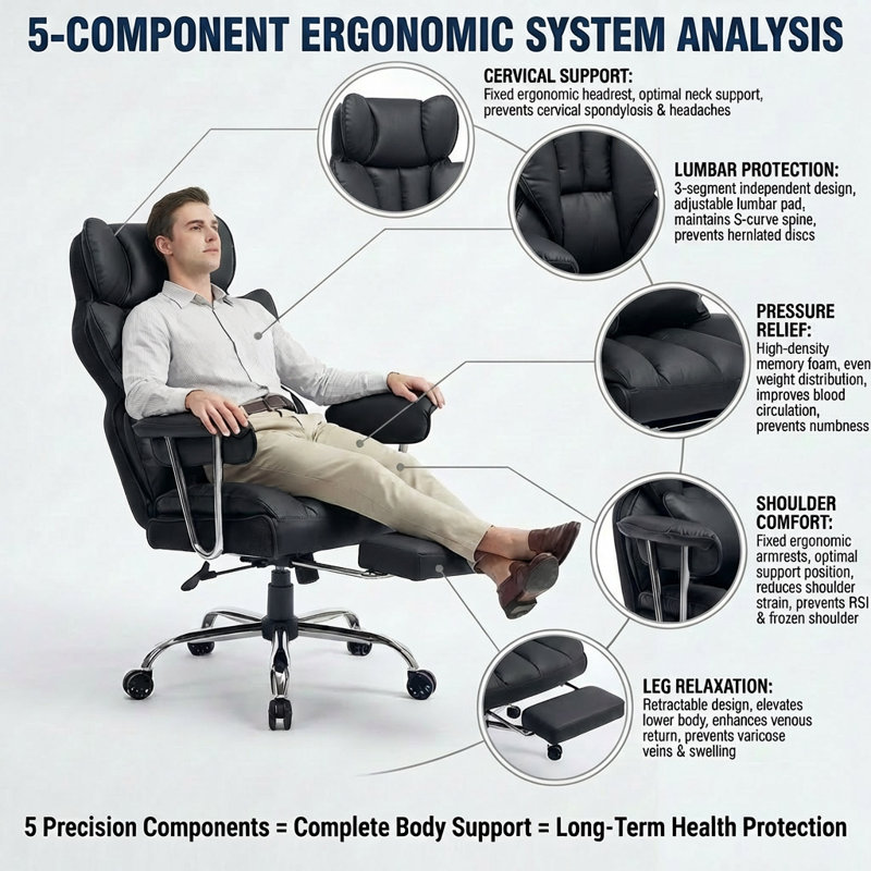 Heavy Duty 400 Lbs High Back Ergonomic Executive Chair With Retractable Footrest, Black, Black
