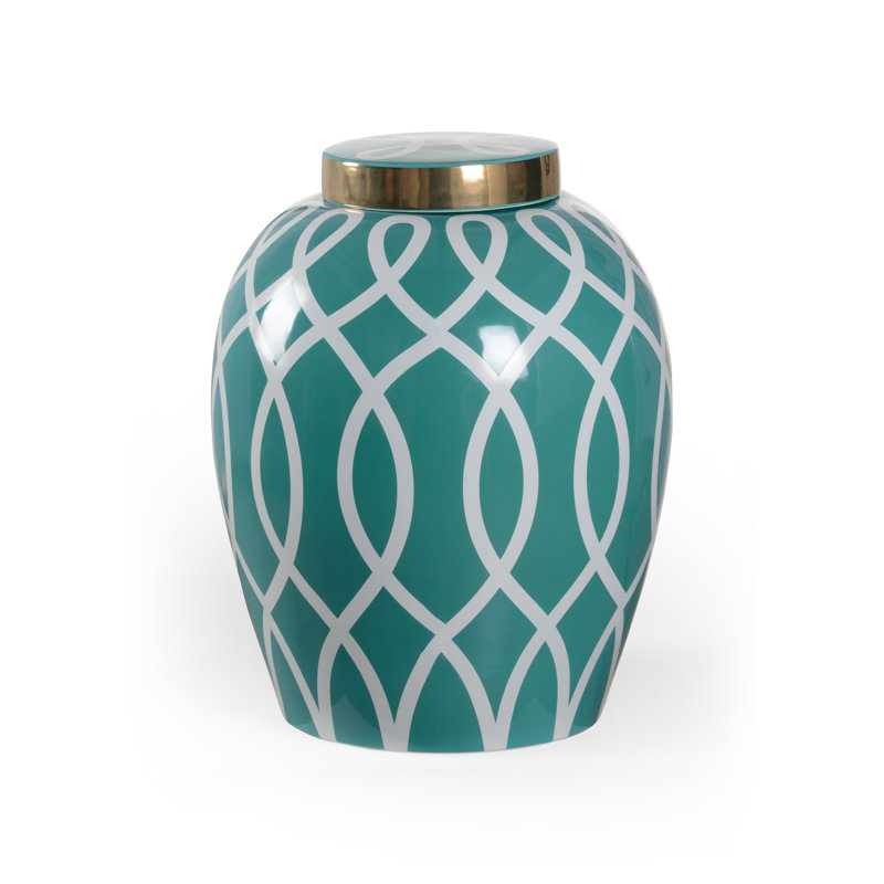 Sarah Ceramic Jar, Teal/Gold